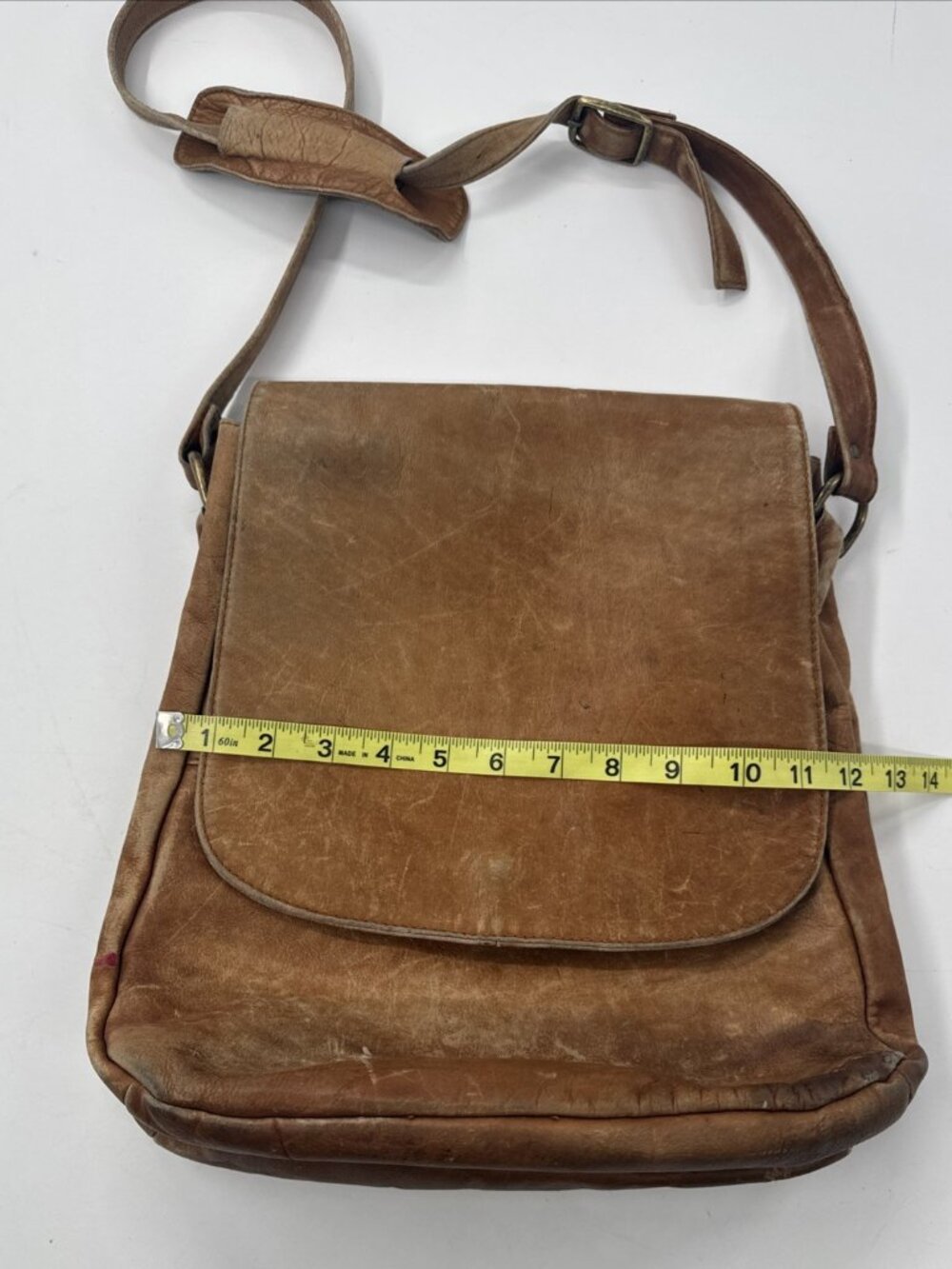 Boulder Ridge Messenger Bag Tan Cowhide Leather Plaid Lined Pockets Distressed - Picture 7 of 16
